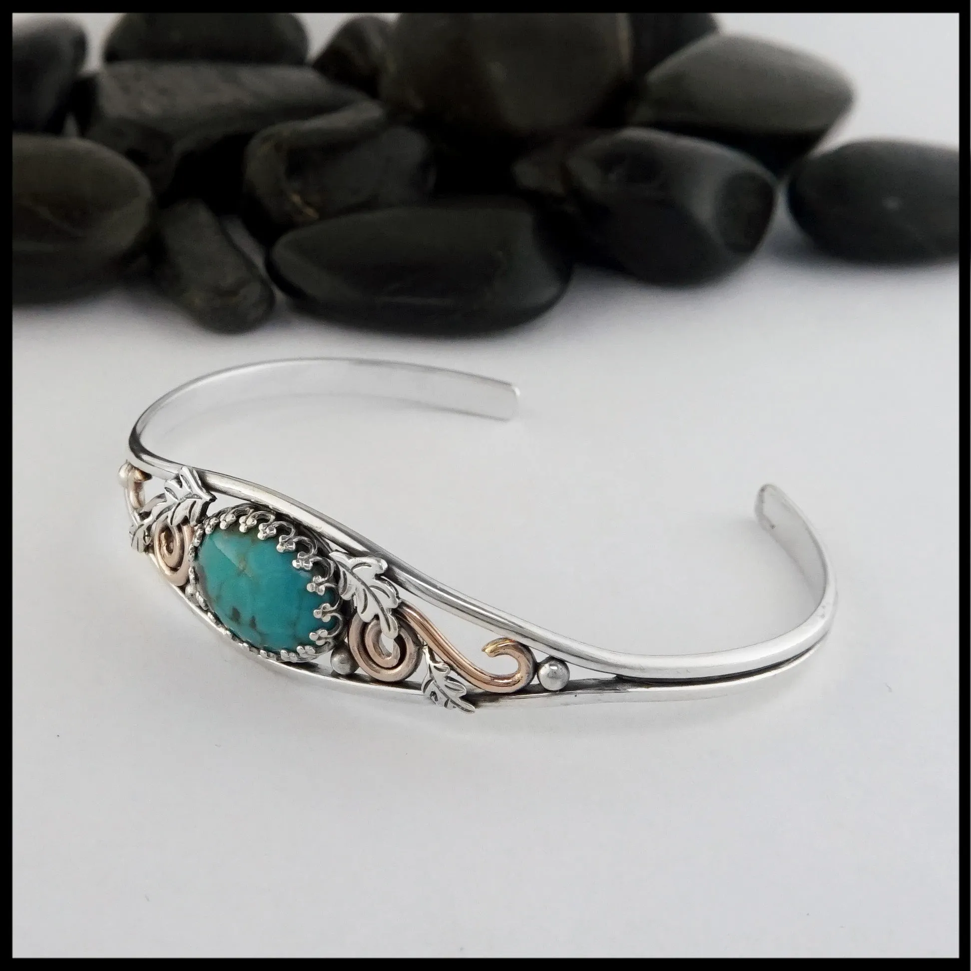 Oak Leaf Cuff Bracelet with Turquoise