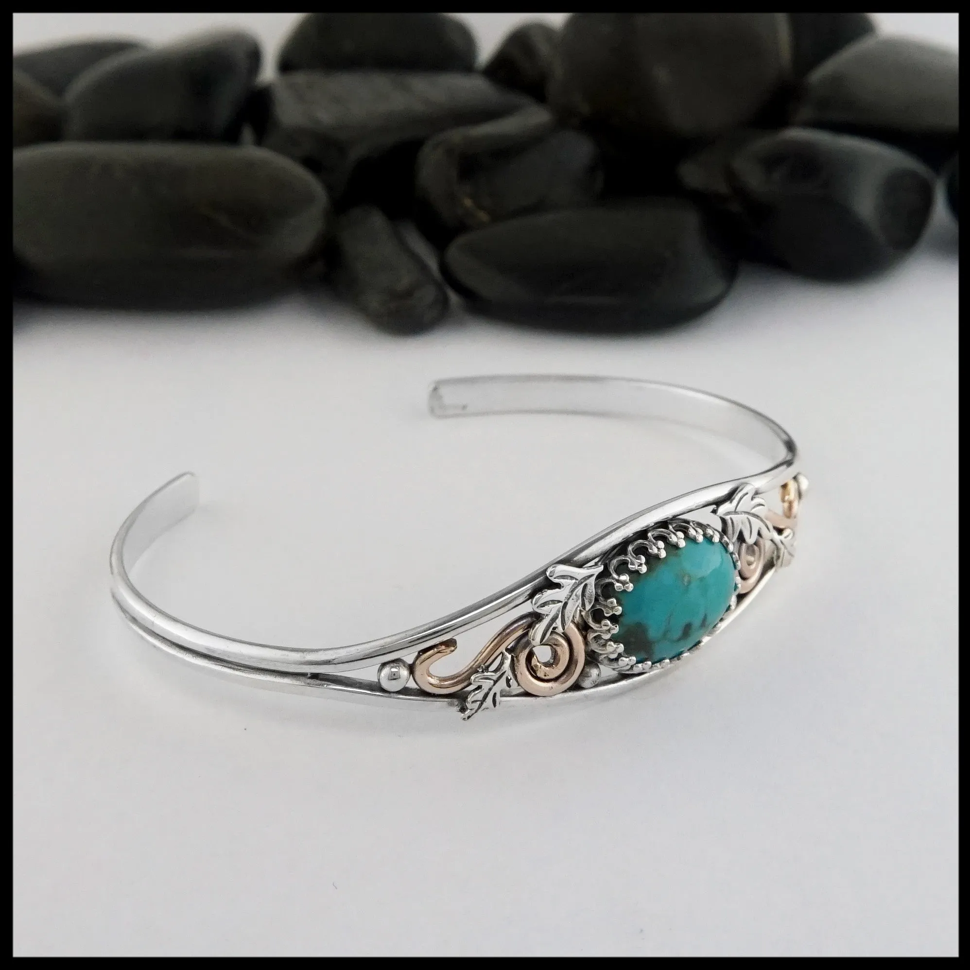 Oak Leaf Cuff Bracelet with Turquoise