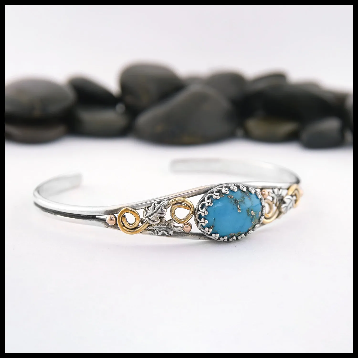 Oak Leaf Cuff Bracelet with Turquoise
