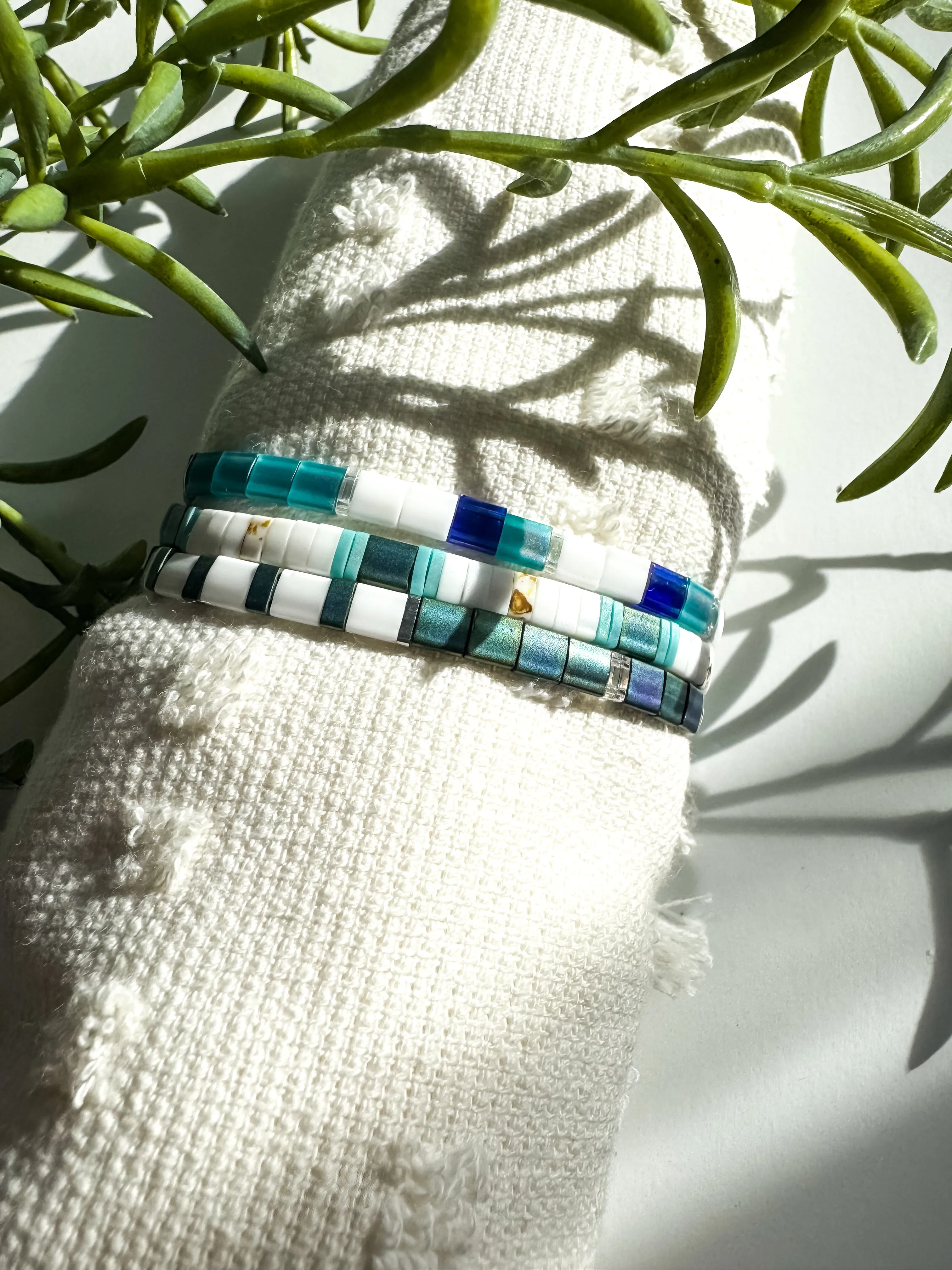 OCEANA | Glass Tila Bead Stretch Bracelets