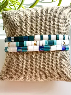 OCEANA | Glass Tila Bead Stretch Bracelets