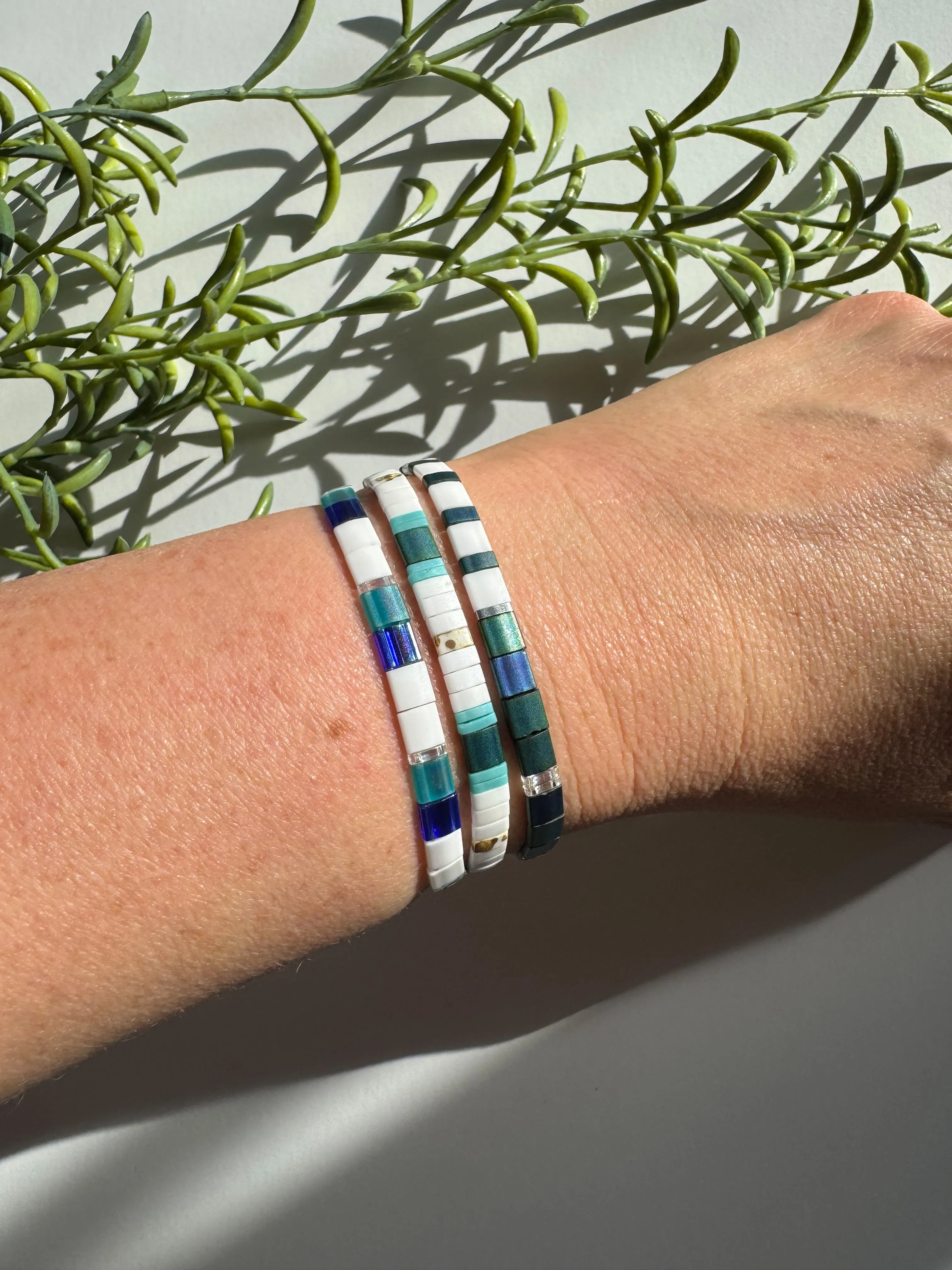 OCEANA | Glass Tila Bead Stretch Bracelets