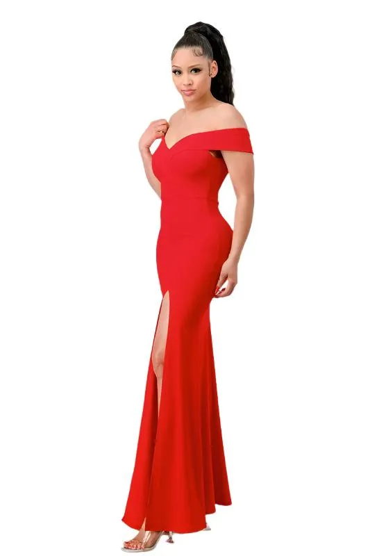 Off the Shoulder High Slit Maxi Dress