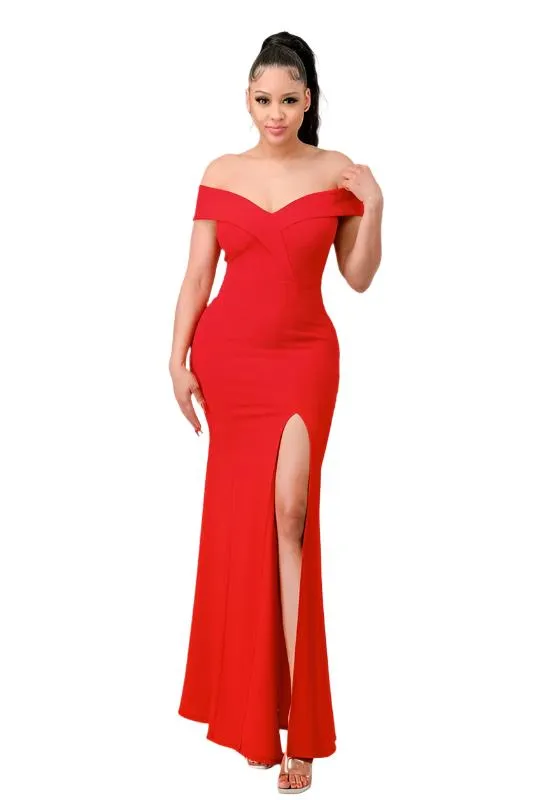 Off the Shoulder High Slit Maxi Dress