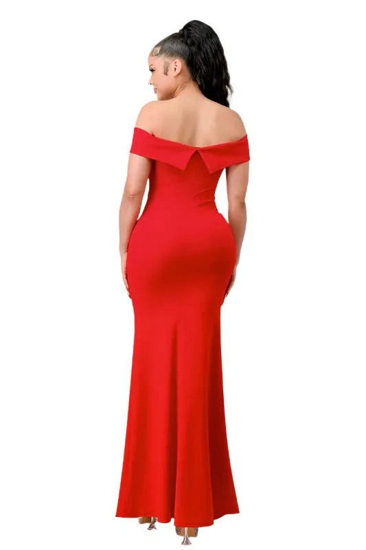 Off the Shoulder High Slit Maxi Dress