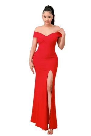 Off the Shoulder High Slit Maxi Dress