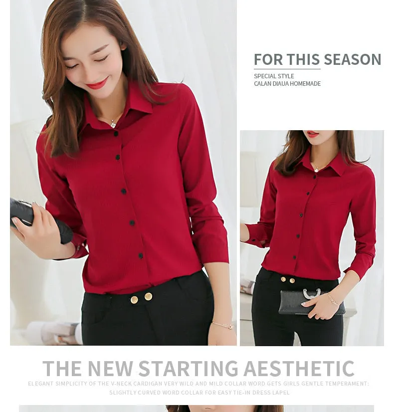 Office/Business wear for women/ Casual Chiffon Long Sleeve Elegant Women Blouse