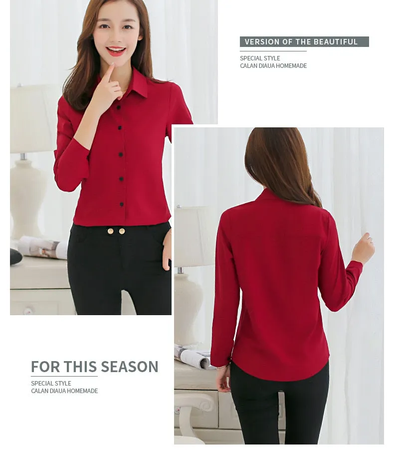 Office/Business wear for women/ Casual Chiffon Long Sleeve Elegant Women Blouse