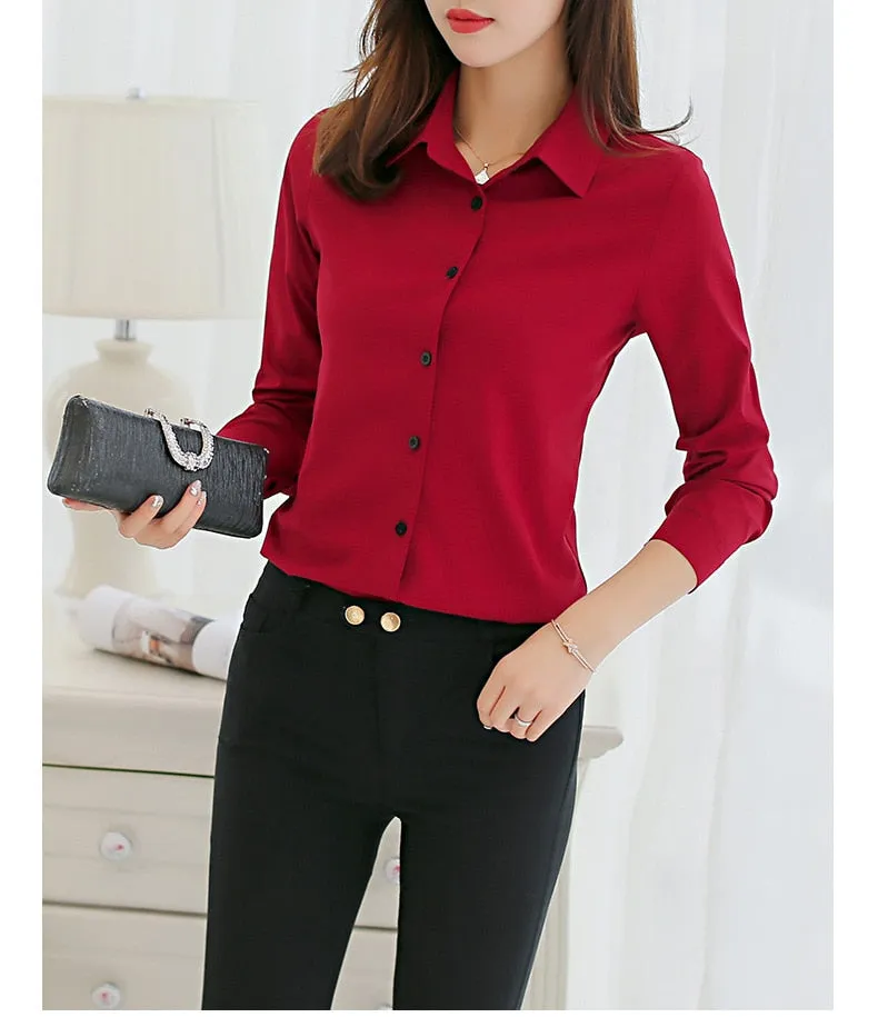 Office/Business wear for women/ Casual Chiffon Long Sleeve Elegant Women Blouse