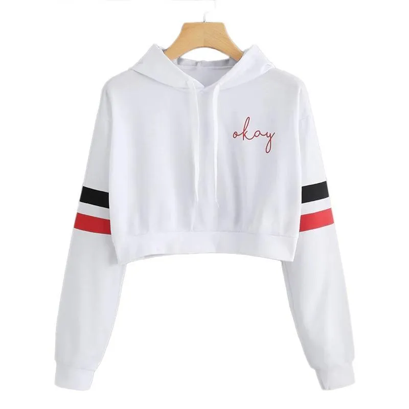 'Okay' Striped Crop Hoodie