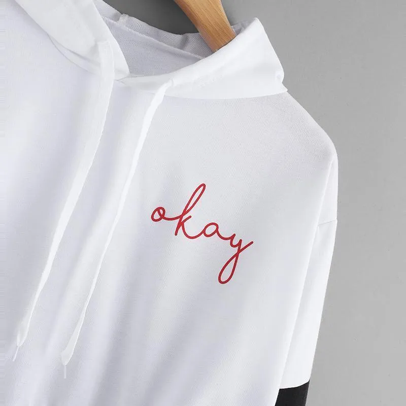 'Okay' Striped Crop Hoodie