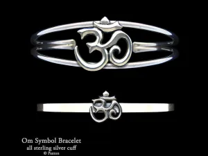 Om Symbol Cuff Bracelet Sterling Silver