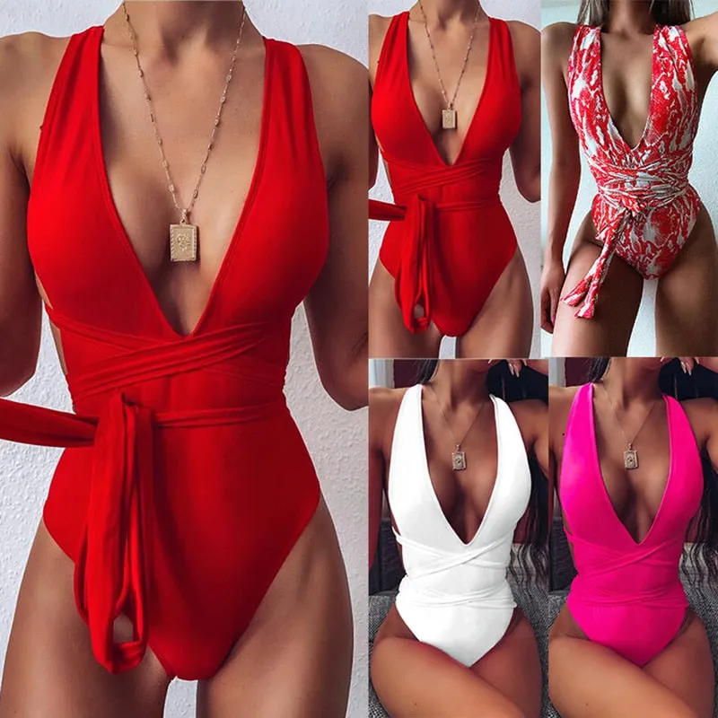 One-Piece Deep V Backless Bikini