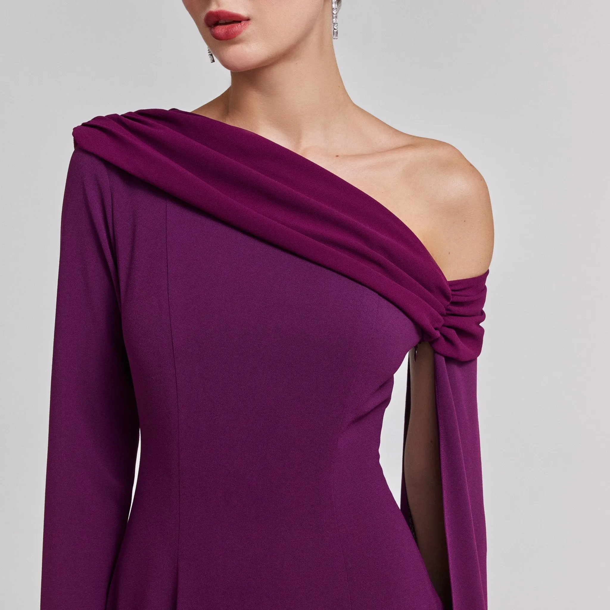 One-Shoulder Draped Crepe Evening Gown