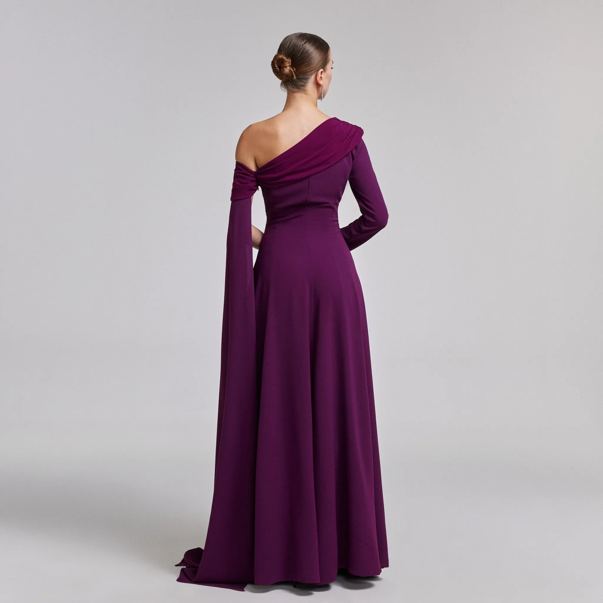 One-Shoulder Draped Crepe Evening Gown
