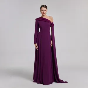 One-Shoulder Draped Crepe Evening Gown