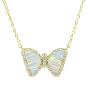Opal Butterfly Necklace With Crystals
