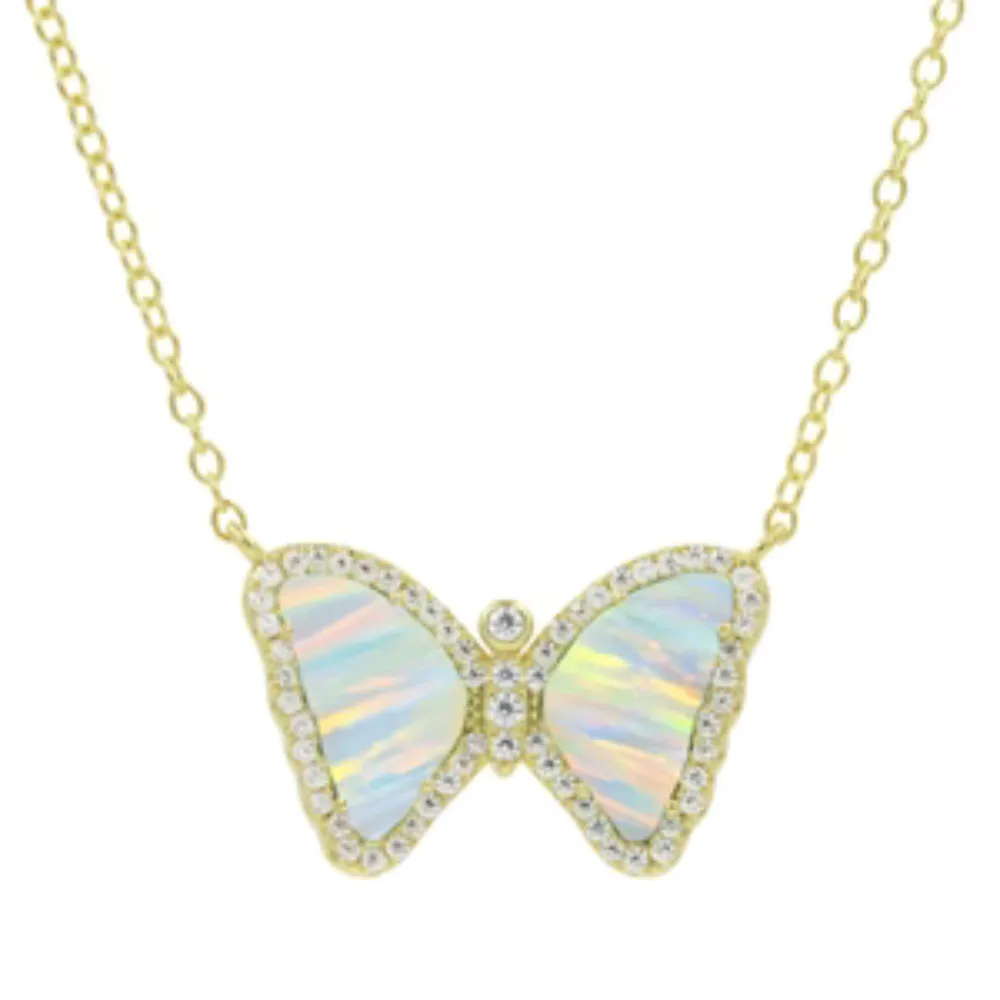 Opal Butterfly Necklace With Crystals