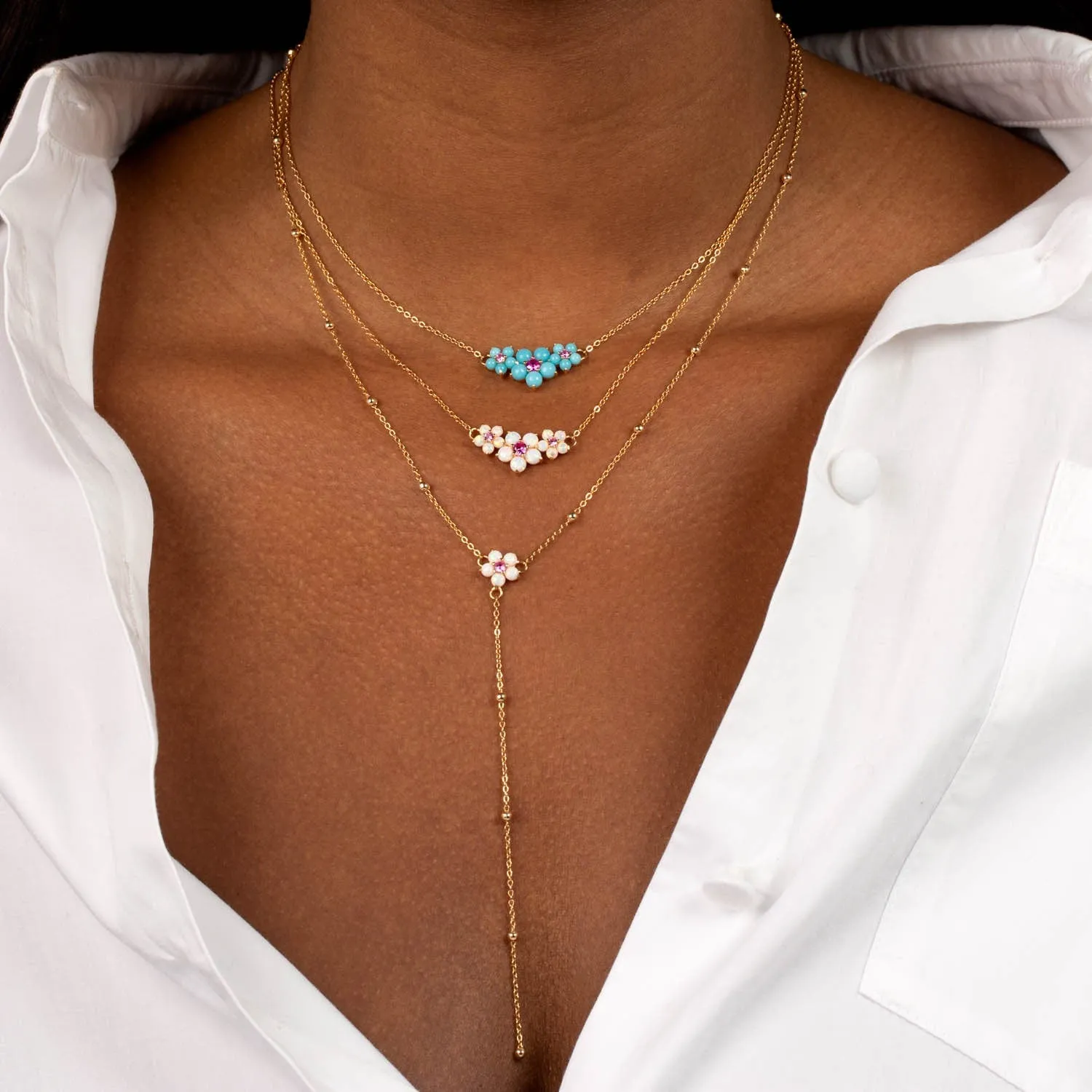 Opal Flower Beaded Chain Lariat
