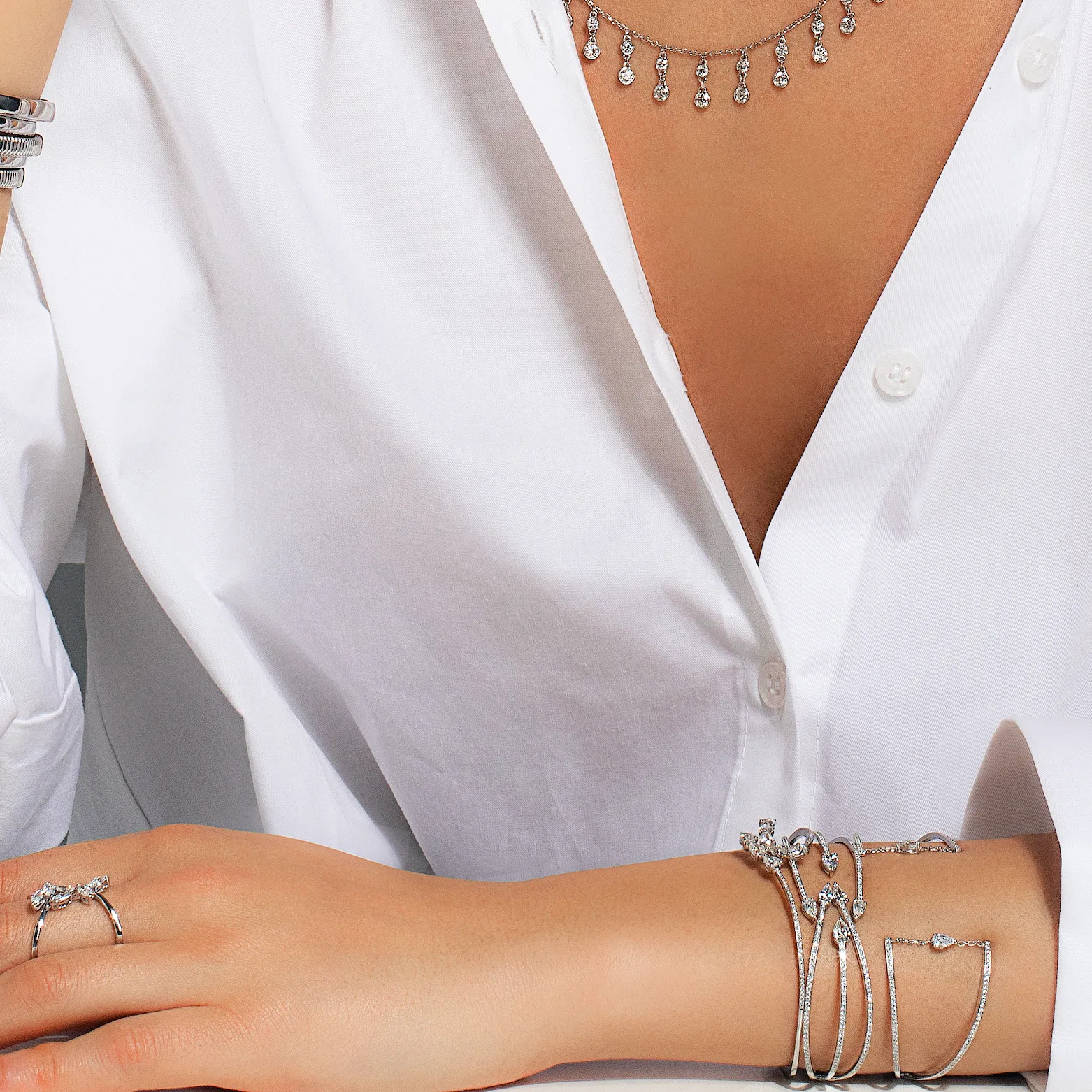 Open Diamond Wide Cuff Bracelet