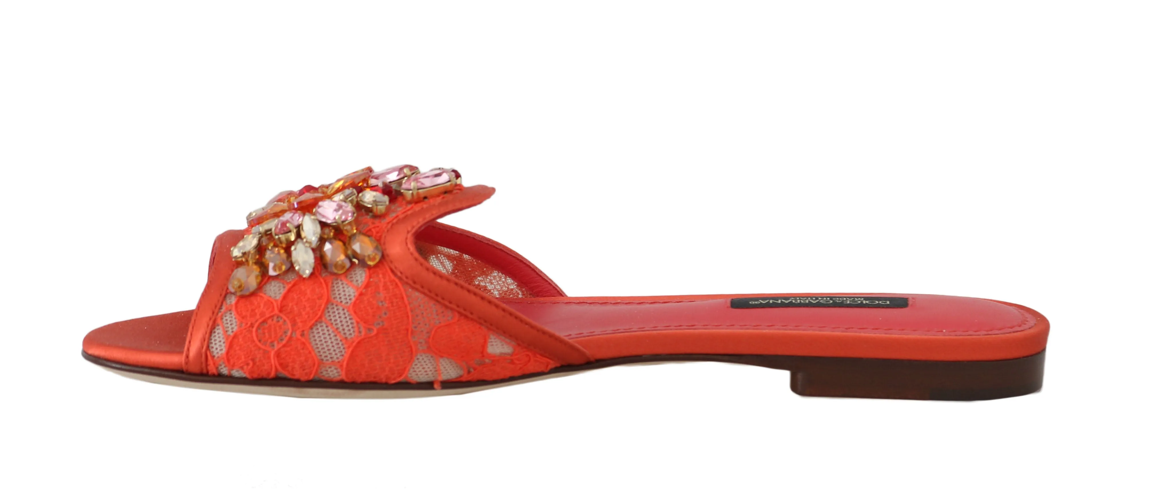 Orange Lace Crystal Flip Flops Flats