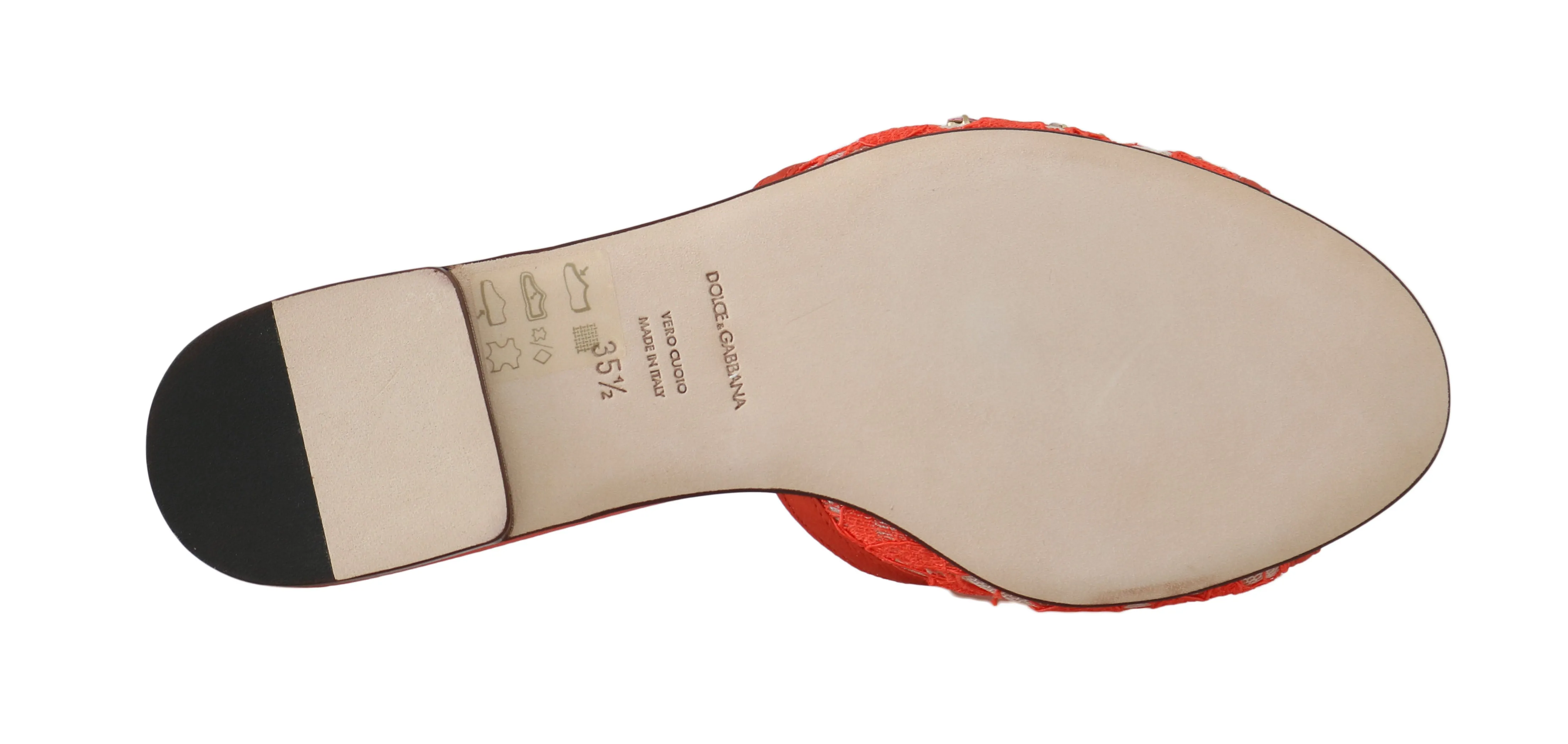 Orange Lace Crystal Flip Flops Flats