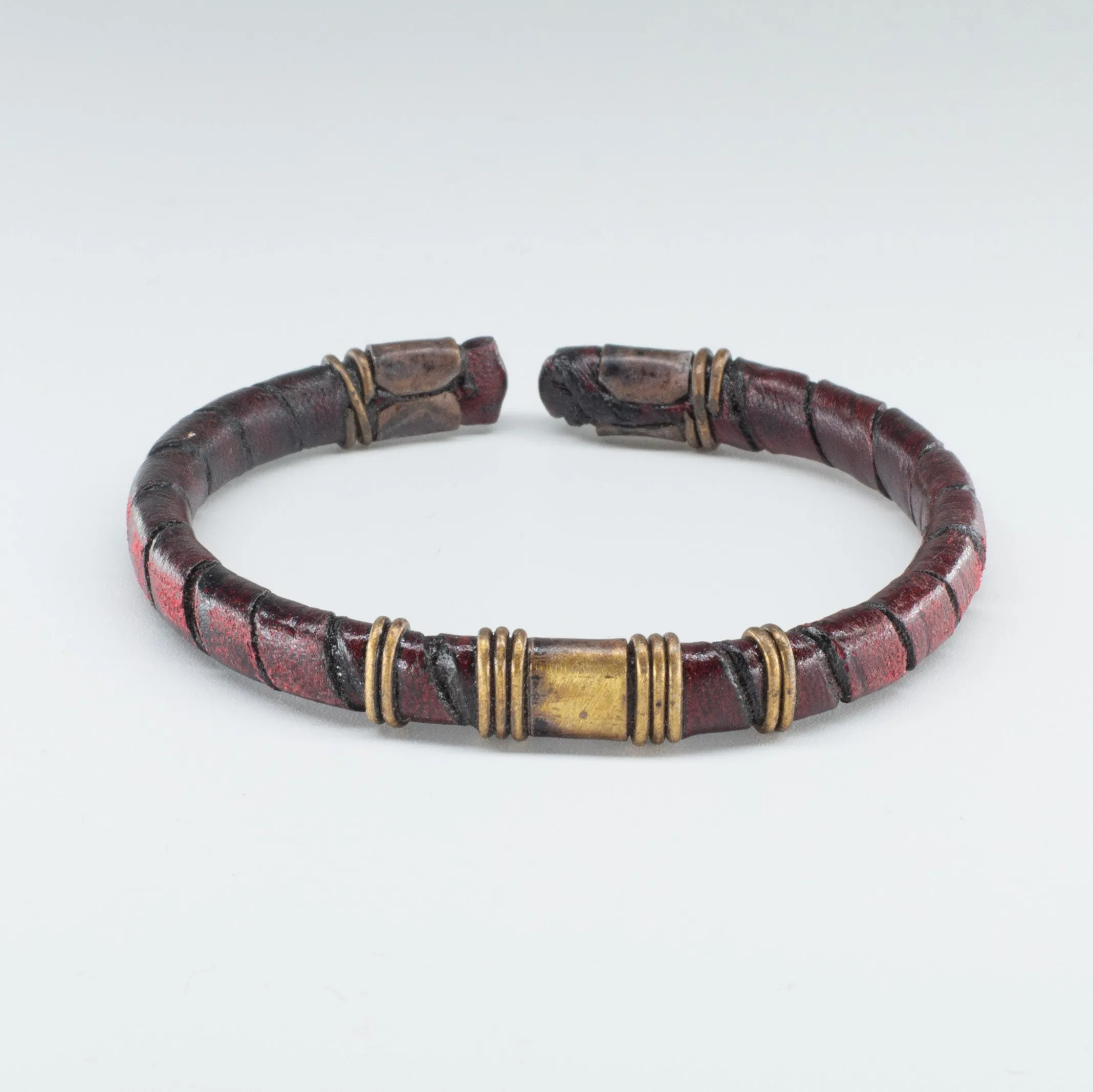 Organic Leather, Stainless Steel, Open Cuff Bangle Design, Adorable Wristband