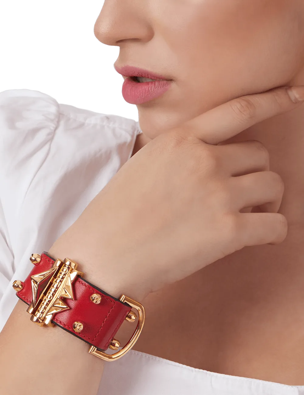 Outhouse   -   OH Series Geometric Lip Scarlet Studded Cuff
