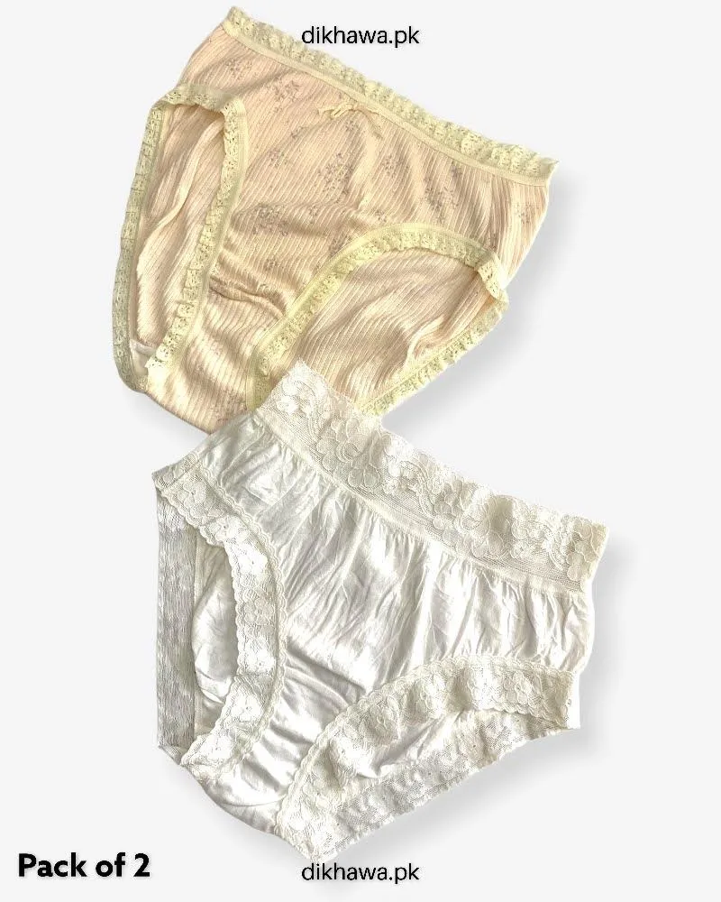 Pack of 2 Imported Stocklot Branded Cotton Panty Stretchable Cotton Lace Panty 2021