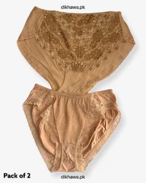 Pack of 2 Imported Stocklot Branded Cotton Panty Stretchable Cotton Lace Panty 2021