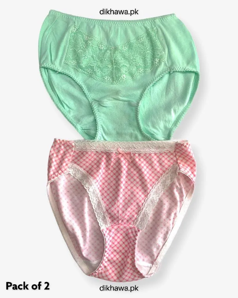 Pack of 2 Imported Stocklot Branded Cotton Panty Stretchable Cotton Lace Panty 2021