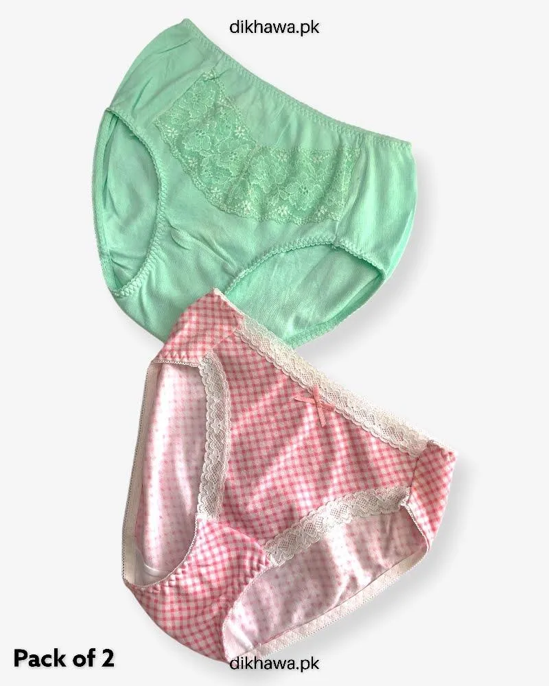 Pack of 2 Imported Stocklot Branded Cotton Panty Stretchable Cotton Lace Panty 2021
