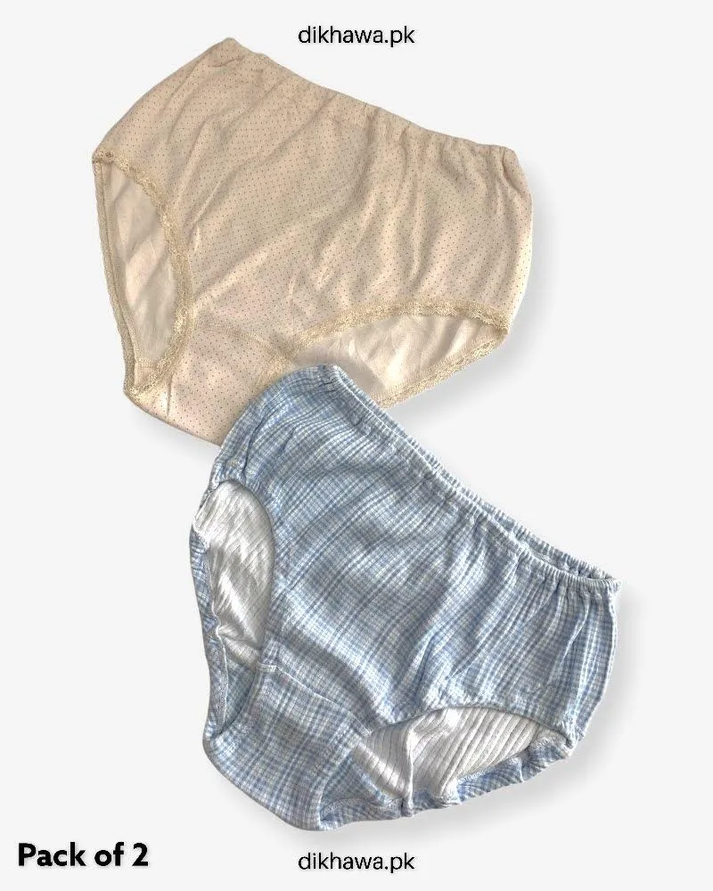 Pack of 2 Imported Stocklot Branded Cotton Panty Stretchable Cotton Lace Panty 2021
