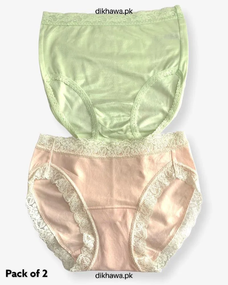 Pack of 2 Imported Stocklot Branded Cotton Panty Stretchable Cotton Lace Panty 2021