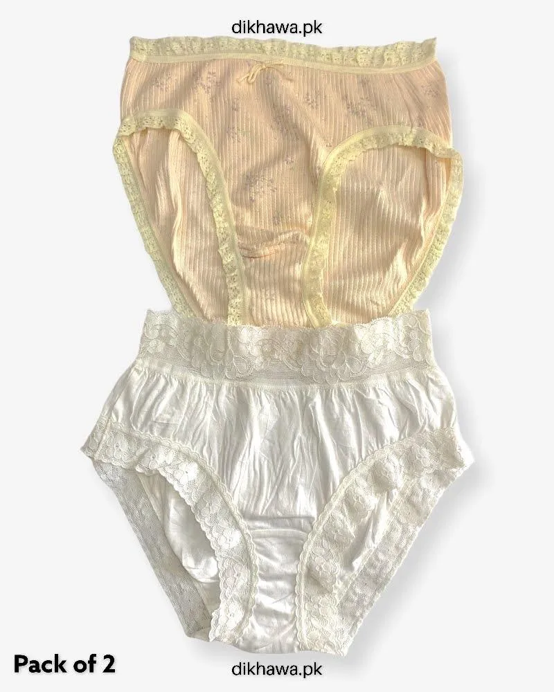 Pack of 2 Imported Stocklot Branded Cotton Panty Stretchable Cotton Lace Panty 2021