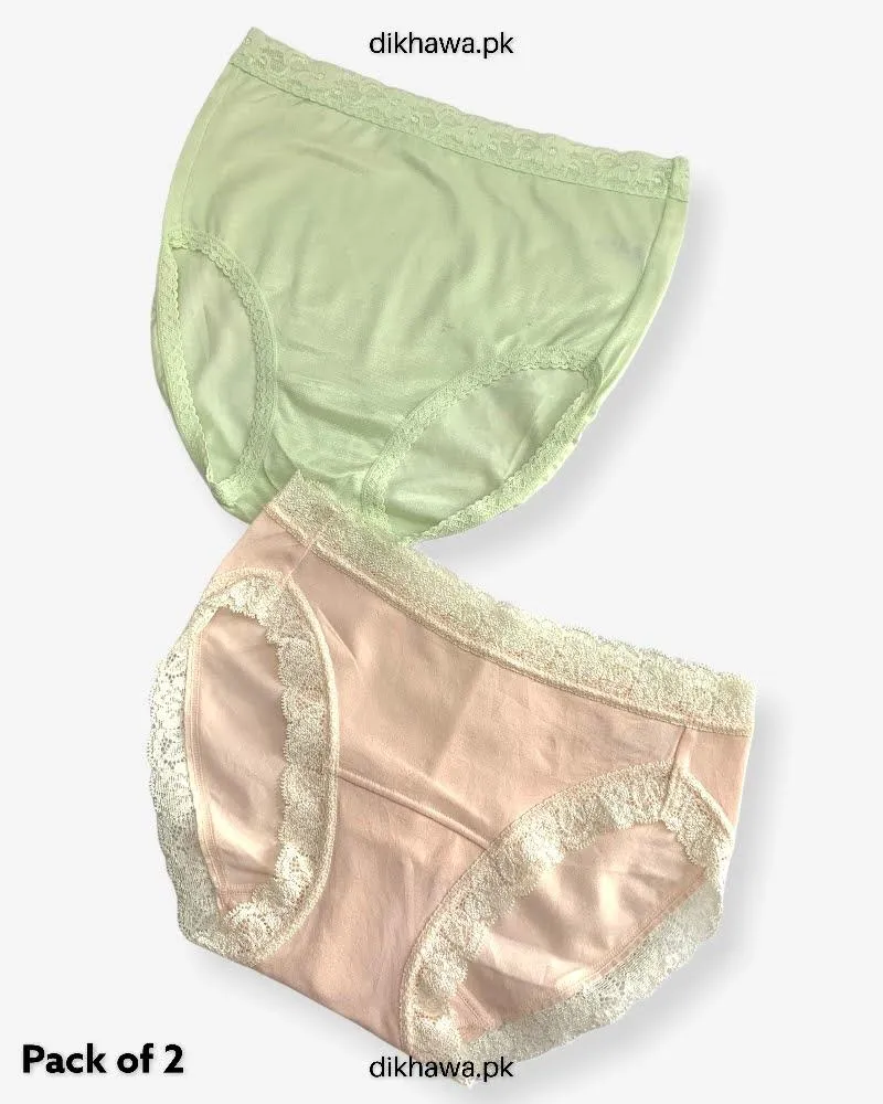 Pack of 2 Imported Stocklot Branded Cotton Panty Stretchable Cotton Lace Panty 2021