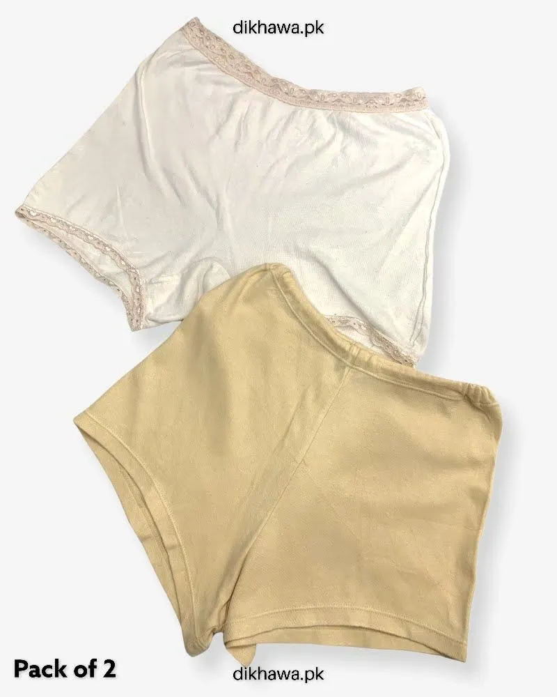 Pack of 2 Imported Stocklot Branded Cotton Panty Stretchable Shadowline Jersey Hidden Elastic Full Brief Panty