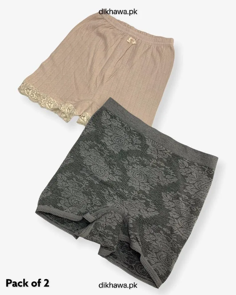Pack of 2 Imported Stocklot Branded Cotton Panty Stretchable Shadowline Jersey Hidden Elastic Full Brief Panty