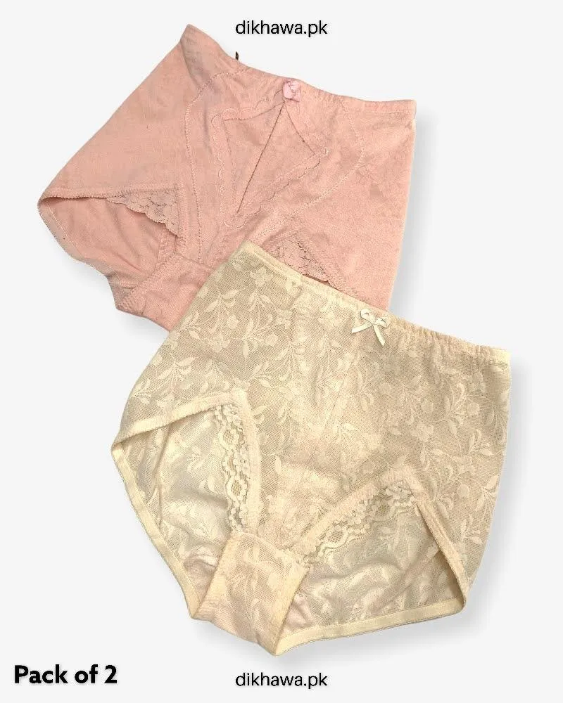 Pack of 2 Imported Stocklot Branded Jersey Panty Stretchable Jersey Lace Panty 2021