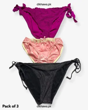 Pack of 3 Imported Stocklot Branded Jersey Panty Bikini Style Sexy Thong Panty Swimwear Panty