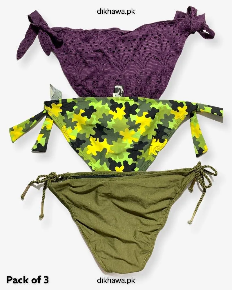 Pack of 3 Imported Stocklot Branded Jersey Panty Bikini Style Sexy Thong Panty Swimwear Panty