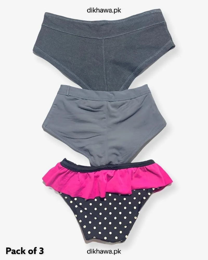 Pack of 3 Imported Stocklot Branded Jersey Panty Bikini Style Sexy Thong Panty
