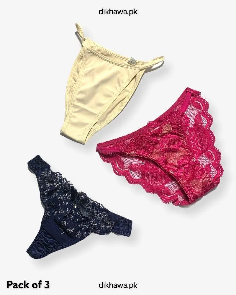 Pack of 3 Imported Stocklot Branded Net Panty Bikini Style Sexy Thong Panty