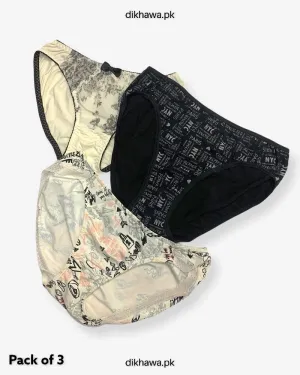 Pack of 3 Imported Stocklot Branded Net Panty With Silk Mid Waist Hipster Panty With Lace Panty