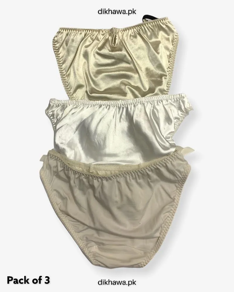 Pack of 3 Imported Stocklot Branded Net Panty With Silk Mid Waist Hipster Panty With Lace Panty