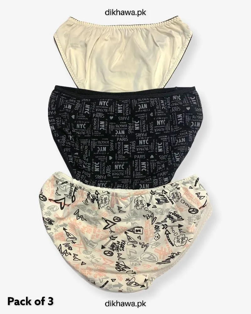 Pack of 3 Imported Stocklot Branded Net Panty With Silk Mid Waist Hipster Panty With Lace Panty
