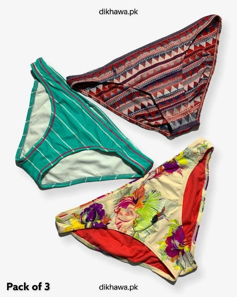 Pack of 3 Imported Stocklot Branded Silk Panty Bikini Style Sexy Thong Panty Swimwear Panty