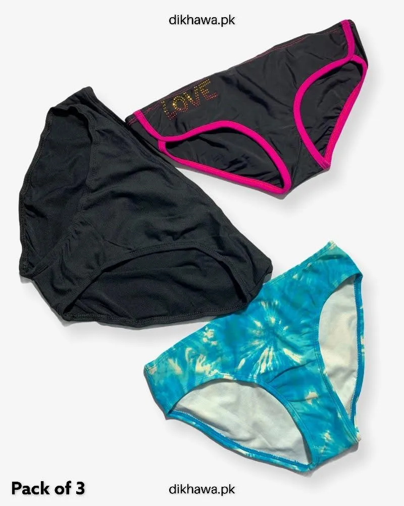 Pack of 3 Imported Stocklot Branded Silk Panty Bikini Style Sexy Thong Panty Swimwear Panty