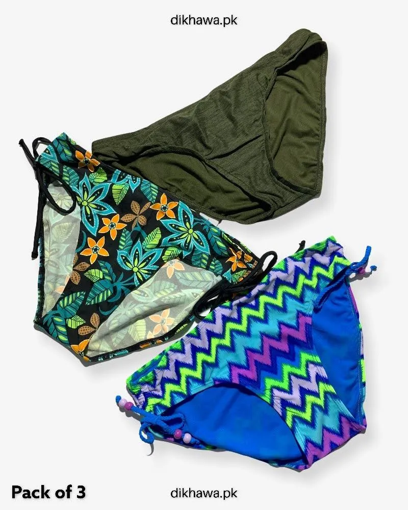 Pack of 3 Imported Stocklot Branded Silk Panty Bikini Style Sexy Thong Panty Swimwear Panty