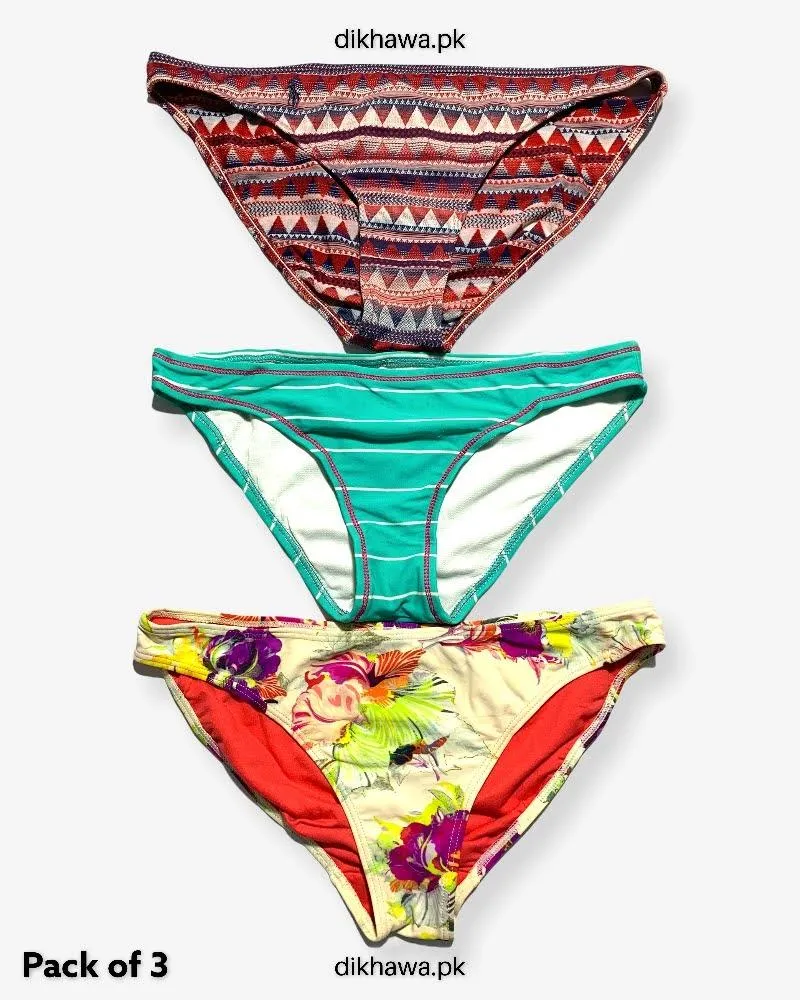 Pack of 3 Imported Stocklot Branded Silk Panty Bikini Style Sexy Thong Panty Swimwear Panty